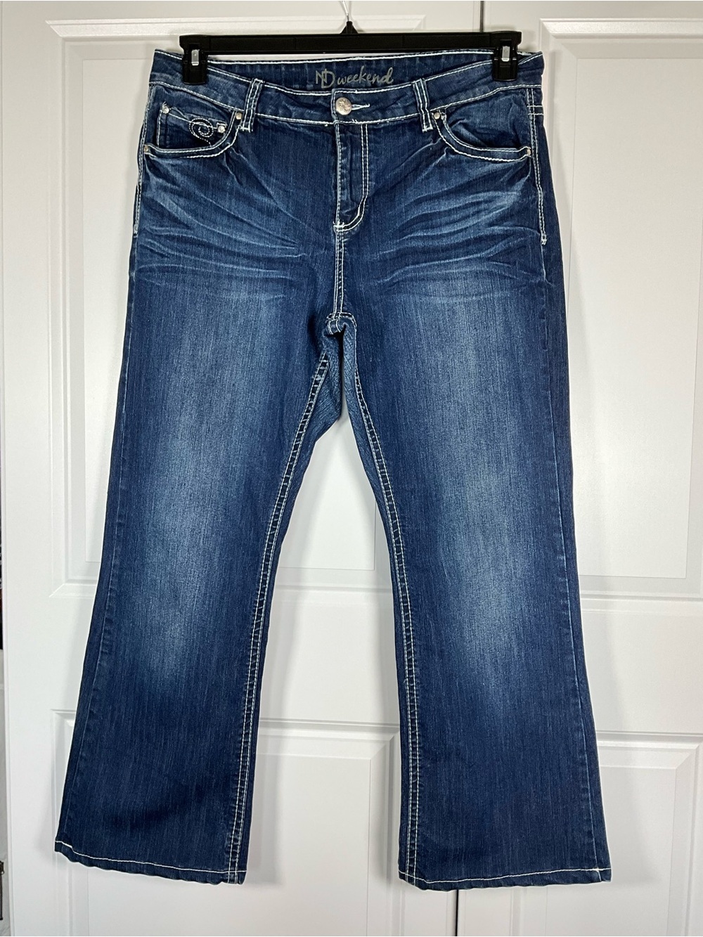 ND Weekend Jeans Size 16 Dark Blue Wash Flare Embellished Pockets Stretch - Picture 5 of 8